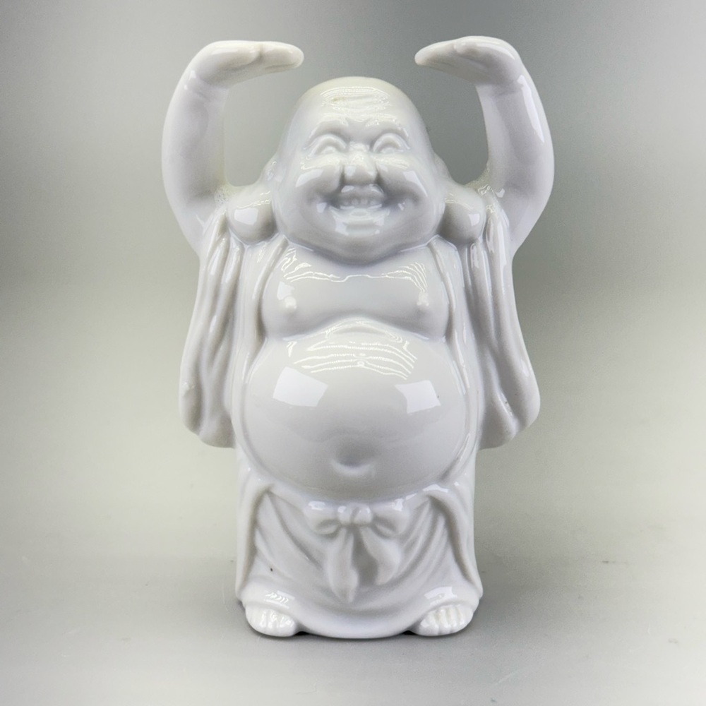 Vintage White Ceramic Laughing Buddha Statue